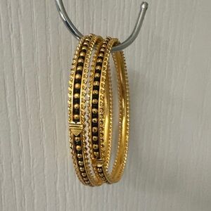 Gold and Black Beaded Stackable Bangle Set - Women Jewelry